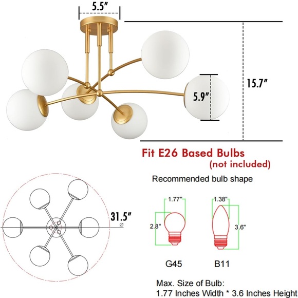 CLAXY Mid Century Gold Ceiling Light - Picture 6 of 7